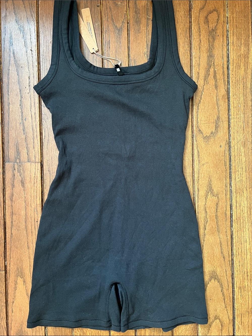 SKIMS Black Soot Cotton Rib Onesie Romper Size Small NWT